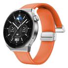 22mm Magnetic Silver Buckle Silicone Leather Watch Band(Orange) - 3