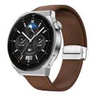 22mm Magnetic Silver Buckle Silicone Leather Watch Band(Dark Brown) - 1