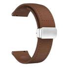 22mm Magnetic Silver Buckle Silicone Leather Watch Band(Dark Brown) - 2