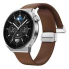 22mm Magnetic Silver Buckle Silicone Leather Watch Band(Dark Brown) - 3