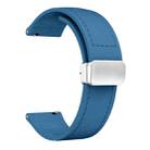 22mm Magnetic Silver Buckle Silicone Leather Watch Band(Blue) - 2