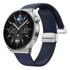 22mm Magnetic Silver Buckle Silicone Leather Watch Band(Midnight Blue) - 3