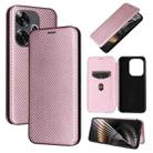 For Xiaomi Redmi Turbo 3 / Poco F6 Carbon Fiber Texture Flip Leather Phone Case(Pink) - 1