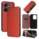 For Xiaomi Redmi Turbo 3 / Poco F6 Carbon Fiber Texture Flip Leather Phone Case(Brown) - 1