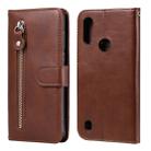 For Motorola Moto E6s (2020) Fashion Calf Texture Zipper Horizontal Flip Leather Case with Holder & Card Slots & Wallet Function(Brown) - 1