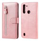 For Motorola Moto G8 Power Lite Fashion Calf Texture Zipper Horizontal Flip Leather Case with Holder & Card Slots & Wallet Function(Rose Gold) - 1