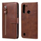 For Motorola Moto G8 Power Lite Fashion Calf Texture Zipper Horizontal Flip Leather Case with Holder & Card Slots & Wallet Function(Brown) - 1