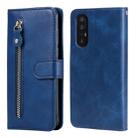 For OPPO Reno3 Pro / Find X2 Neo Fashion Calf Texture Zipper Horizontal Flip Leather Case with Holder & Card Slots & Wallet Function(Blue) - 1