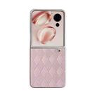 For Honor Magic V Flip Pearlescent Paint Diamond Shaped Checkered Leather Phone Case(Pink) - 1