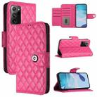 For Samsung Galaxy Note20 Rhombic Texture Flip Leather Phone Case with Lanyard(Rose Red) - 1