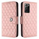 For Samsung Galaxy Note20 Rhombic Texture Flip Leather Phone Case with Lanyard(Coral Pink) - 2