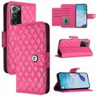 For Samsung Galaxy Note20 Ultra Rhombic Texture Flip Leather Phone Case with Lanyard(Rose Red) - 1