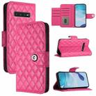 For Samsung Galaxy S10+ Rhombic Texture Flip Leather Phone Case with Lanyard(Rose Red) - 1