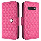 For Samsung Galaxy S10+ Rhombic Texture Flip Leather Phone Case with Lanyard(Rose Red) - 2