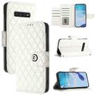 For Samsung Galaxy S10+ Rhombic Texture Flip Leather Phone Case with Lanyard(White) - 1