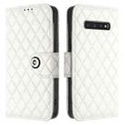 For Samsung Galaxy S10+ Rhombic Texture Flip Leather Phone Case with Lanyard(White) - 2