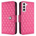 For Samsung Galaxy S21 5G Rhombic Texture Flip Leather Phone Case with Lanyard(Rose Red) - 2