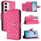 For Samsung Galaxy S24 FE 5G Rhombic Texture Flip Leather Phone Case with Lanyard(Rose Red) - 1