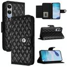 For Samsung Galaxy S25 Edge 5G Rhombic Texture Flip Leather Phone Case with Lanyard(Black) - 1