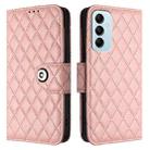 For Samsung Galaxy M14 5G Global  Rhombic Texture Flip Leather Phone Case with Lanyard(Coral Pink) - 2