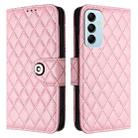 For Samsung Galaxy M14 5G Global  Rhombic Texture Flip Leather Phone Case with Lanyard(Pink) - 2