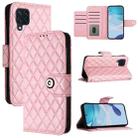 For Samsung Galaxy M32 4G / M22 Rhombic Texture Flip Leather Phone Case with Lanyard(Pink) - 1