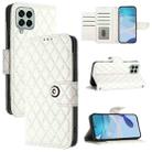 For Samsung Galaxy M33 5G Global Rhombic Texture Flip Leather Phone Case with Lanyard(White) - 1
