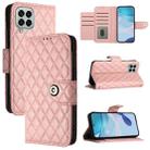 For Samsung Galaxy M33 5G Global Rhombic Texture Flip Leather Phone Case with Lanyard(Coral Pink) - 1