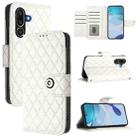 For Samsung Galaxy M56 5G Rhombic Texture Flip Leather Phone Case with Lanyard(White) - 1