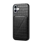 For iPhone 16 Plus Imitation Crocodile Leather Back Phone Case with Holder(Black) - 1