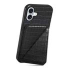 For iPhone 16 Plus Imitation Crocodile Leather Back Phone Case with Holder(Black) - 3