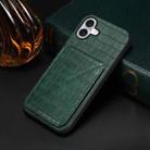 For iPhone 16 Plus Imitation Crocodile Leather Back Phone Case with Holder(Green) - 2