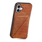 For iPhone 16 Plus Imitation Crocodile Leather Back Phone Case with Holder(Brown) - 3