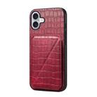 For iPhone 16 Plus Imitation Crocodile Leather Back Phone Case with Holder(Rose Red) - 1