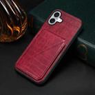 For iPhone 16 Plus Imitation Crocodile Leather Back Phone Case with Holder(Rose Red) - 2