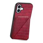 For iPhone 16 Plus Imitation Crocodile Leather Back Phone Case with Holder(Rose Red) - 3