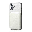 For iPhone 16 Plus Imitation Crocodile Leather Back Phone Case with Holder(White) - 1