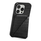 For iPhone 16 Pro Imitation Crocodile Leather Back Phone Case with Holder(Black) - 3