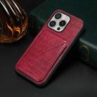 For iPhone 16 Pro Max Imitation Crocodile Leather Back Phone Case with Holder(Rose Red) - 2