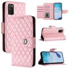 For Samsung Galaxy A02s 164mm Rhombic Texture Flip Leather Phone Case with Lanyard(Pink) - 1