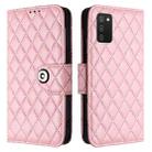 For Samsung Galaxy A02s 164mm Rhombic Texture Flip Leather Phone Case with Lanyard(Pink) - 2