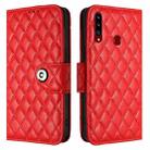 For Samsung Galaxy A20s Rhombic Texture Flip Leather Phone Case with Lanyard(Red) - 2