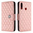 For Samsung Galaxy A20s Rhombic Texture Flip Leather Phone Case with Lanyard(Coral Pink) - 2
