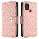 For Samsung Galaxy A21s Rhombic Texture Flip Leather Phone Case with Lanyard(Coral Pink) - 2