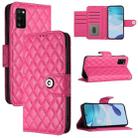 For Samsung Galaxy A41 Rhombic Texture Flip Leather Phone Case with Lanyard(Rose Red) - 1