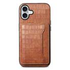 For iPhone 16 Crocodile Texture Card Bag Design Full Coverage Phone Case(Brown) - 1