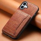For iPhone 16 Crocodile Texture Card Bag Design Full Coverage Phone Case(Brown) - 2