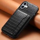 For iPhone 16 Crocodile Texture Card Bag Design Full Coverage Phone Case(Black) - 2