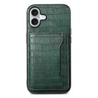 For iPhone 16 Crocodile Texture Card Bag Design Full Coverage Phone Case(Green) - 1