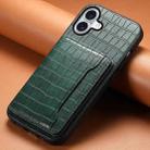 For iPhone 16 Crocodile Texture Card Bag Design Full Coverage Phone Case(Green) - 2